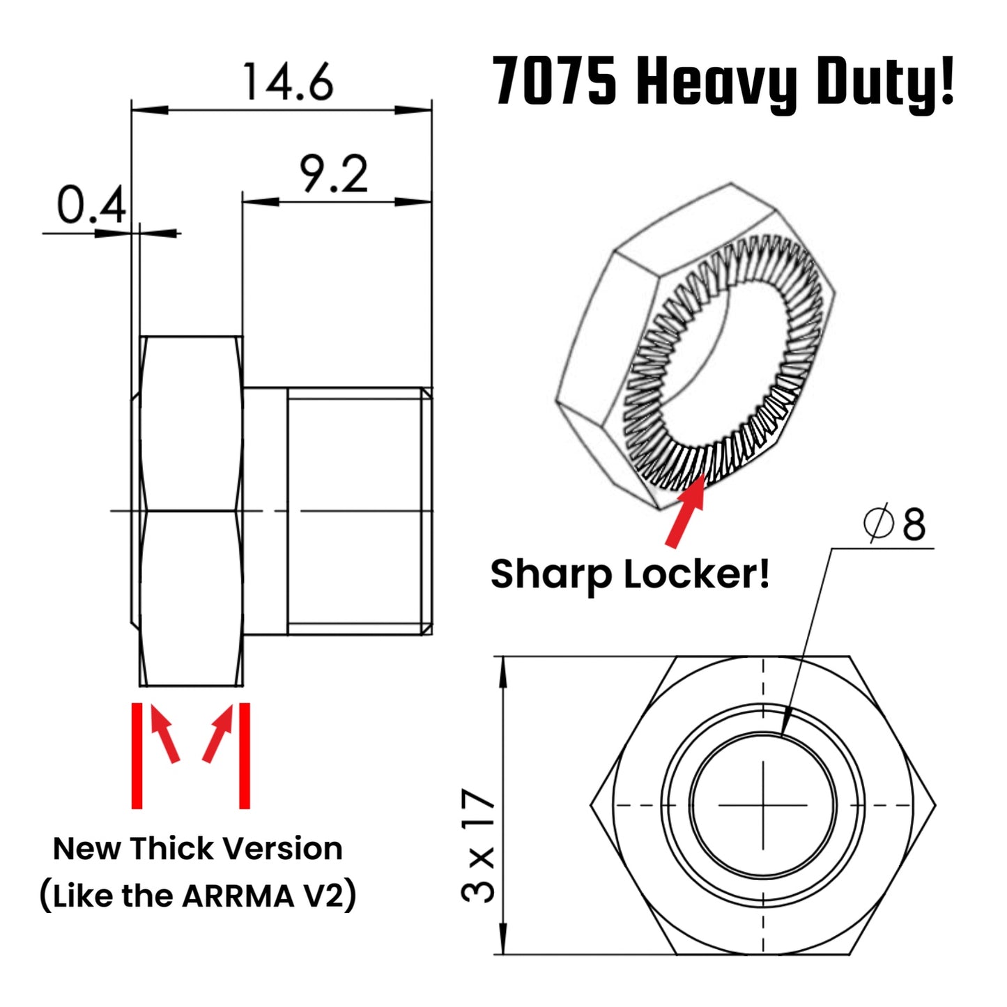 17MM Aluminum Hex Full Kit! For Arrma 6S Heavy Duty 7075