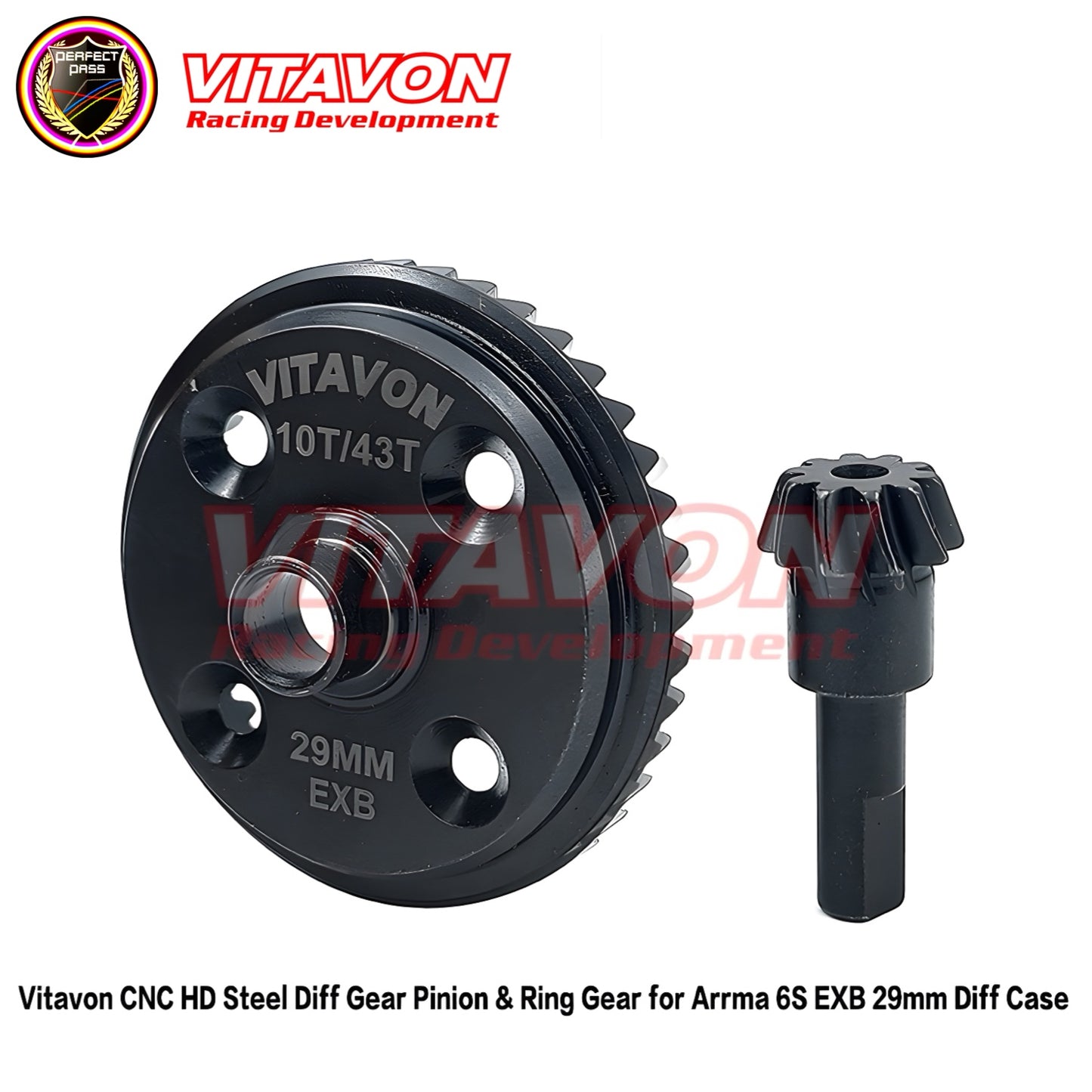 Vitavon Heavy Duty Steel Pinion & Ring Gears 43/10T For Arrma 6S EXB 29mm Diff Case